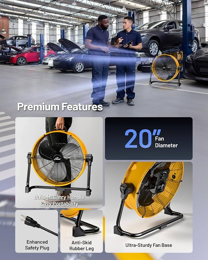 iLIVING 20 Inches 5703 CFM Heavy Duty High Velocity Barrel Floor Drum Fan With DC Brushless Motor,Stepless Speed Adjustment for Workshop, Garage, Commercial or Industrial Environment, UL Safety Listed