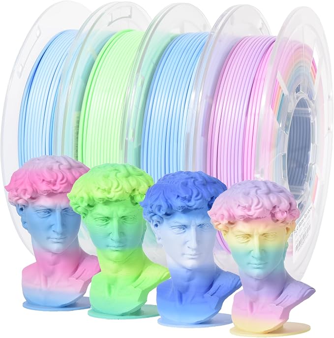 RAMBERY Matte Rainbow PLA Filament Multicolour 3D Printer Filament Bundle Fast Color Change Matte Muticolor Filament, 1.75mm +/- 0.02mm 200gX 4 Spools (1.76 lbs)