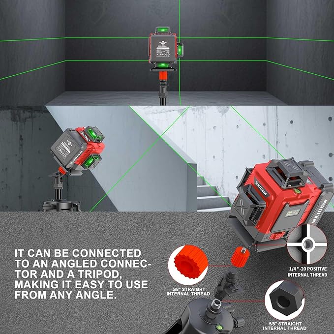 WEIDDW Laser Level with Tripod, Self Leveling Laser Level 4x360°, Green Line Laser 4D Laser Leveler Tool with 2Pcs Lithium Batteries for Picture Hanging, Tile, Home Renovation, (SizeXL)
