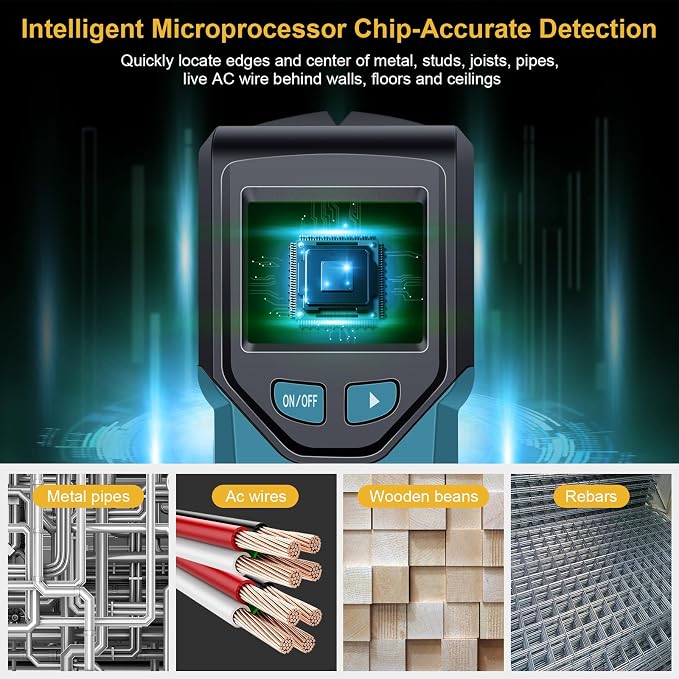 Stud Finder Wall Scanner - 5 in 1 Stud Finder Tool w/Smart Chip and HD LCD Display, Stud Detector Beam Finders for the Center and Edge of Wood AC Wire Metal Studs Joist Pipe (‎Dark Aqua)