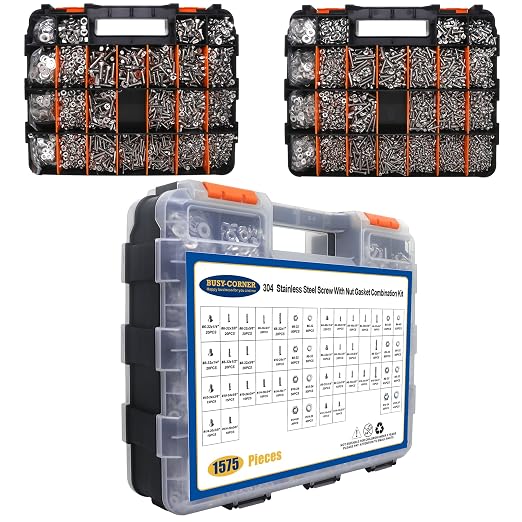 1575 PCS Nuts and Bolts Assortment Kit, Stainless Steel Phillips Pan Head & Flat Head Screws, Assorted Nuts Bolts Washers with Orange Double Sided Organizer Box