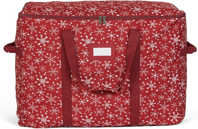 Covermates Keepsakes Treasurekeeper Storage Bag - Carrying Handles, ID Window - Holiday Storage, Red Snowflake