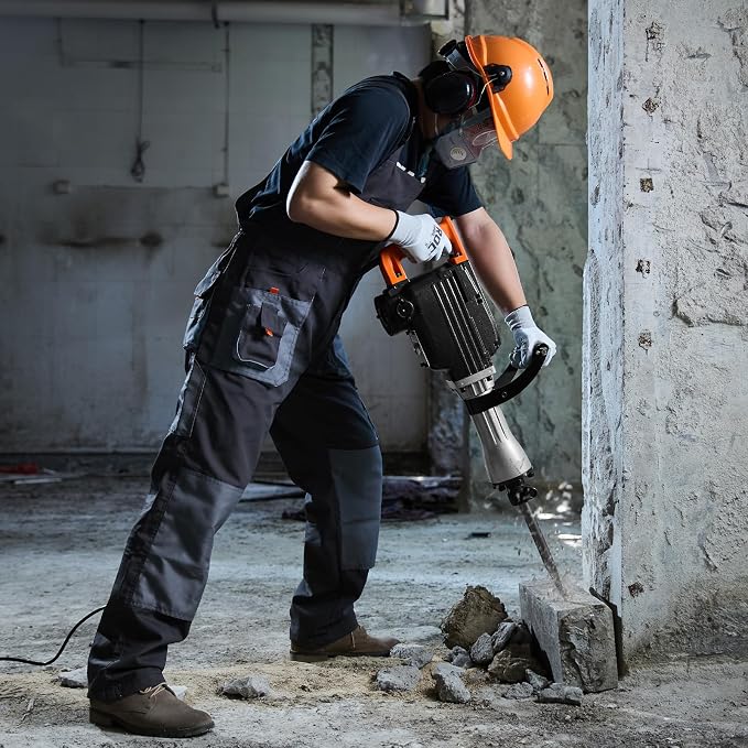 VEVOR Demolition Jack Hammer 2200W Electric Jackhammer Concrete Breaker | For Concrete Demolition, 1350 BPM, 360° Rotary Handle, Heavy Duty, Portable, with 4pcs Chisels Bit and Storage Case, Black