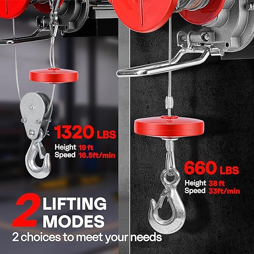 VIVOHOME Electric Hoist, 110V 1320 Lbs Winch with Remote Control, Zinc-Plated Steel Wire Hoist for Garage, Warehouses, Factories 38ft Lifting Height with Emergency Stop Switch ETL Listed