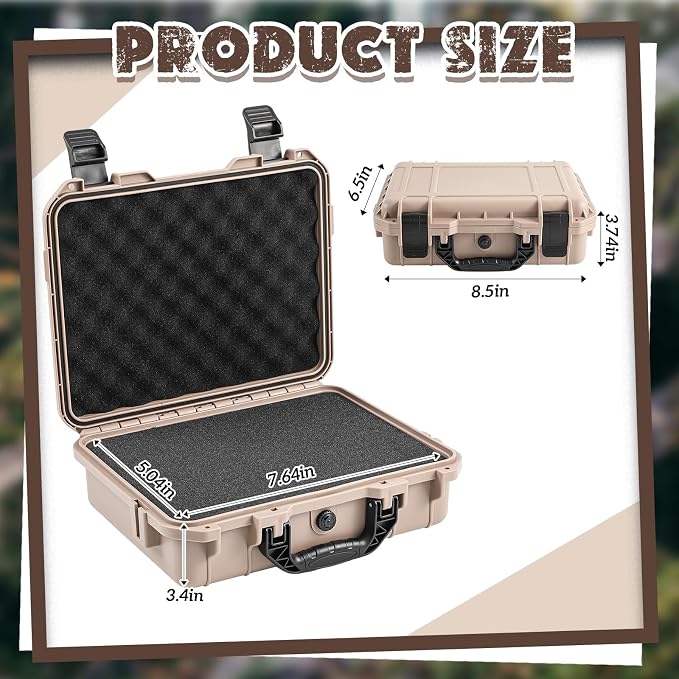 Relaxweex 1 Pcs Waterproof Hard Case with DIY Customizable Foam Insert Portable Protective Case with Knife for Camera Drones Equipments Tools Test Instruments(Tan,8.5 x 6.5 x 3.7 Inch)