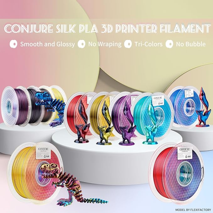 Chitu Systems Conjure Silk Tri-Color PLA, 1.75mm Christmas Silk Red Blue Green 3D Printing Filament, Using Reusable Spool Compatible with Bambu Lab Refill Filament, 1KG/2.2lb