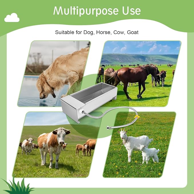 Stainless Steel Cattle Drinking Bowl, Horse Cattle Drinker, Automatic Drinking Bowl with Hanging Float Valve, 7.5 Liters, Drinking Bowl for Horses, Cattle, Sheep, Dogs