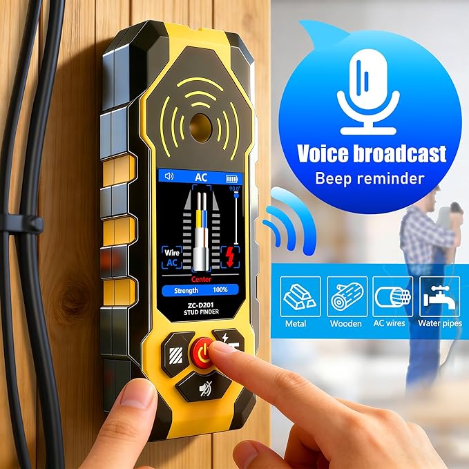 Stud Finder Wall Scanner 4 in1 Wall Stud Finder Multifunction Stud Detector Beam Finders for the Center Edge of Wood AC Wire Metal Studs Joist Pipe with HD LCD Display Smart Sensor Audio Alarm ZC-D201