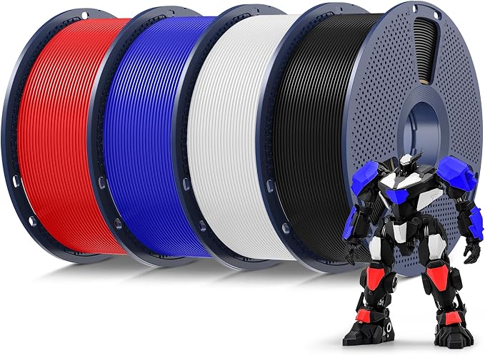 SUNLU 4kg PLA 3D Printer Filament Bundle Multicolor, Neatly Wound PLA Filament 1.75mm ±0.02mm, Individually Vacuum Packed, 4kg in Total, 1kg per Spool, 4 Pack, 4000g, Black+White+Klein Blue+Red