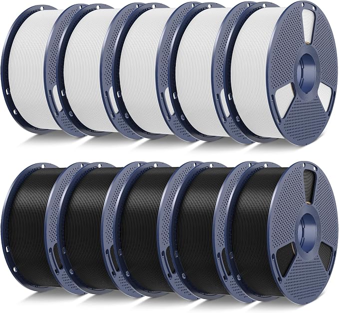 SUNLU 10kg PLA 3D Printer Filament Bundle,Neatly Wound PLA Filament 1.75mm ±0.02mm, 1kg per Spool,10 Pack,5 spools of Black and 5 spools of White
