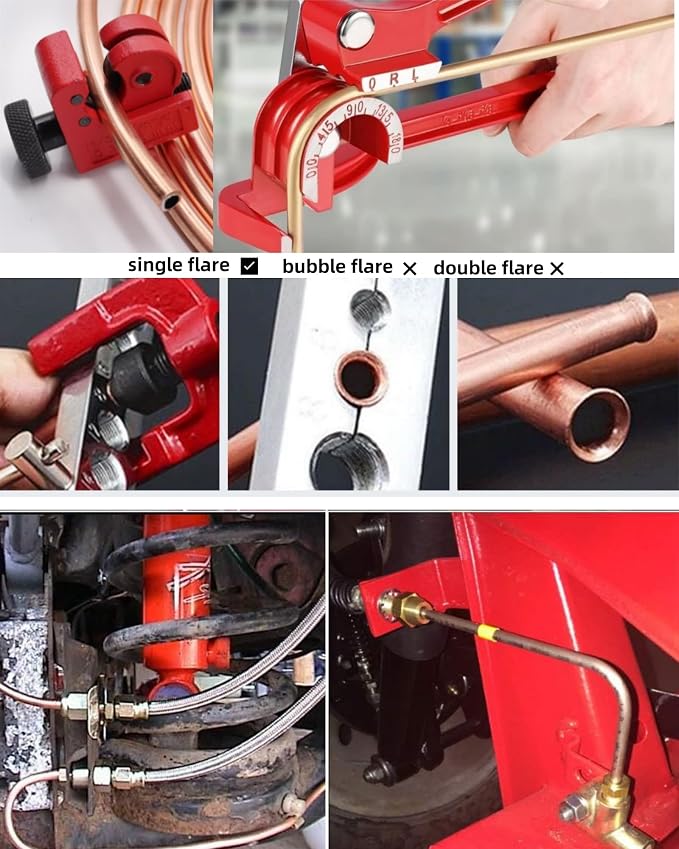 3/16 Inch 26Pcs Brake Line Bender Flaring Tool Include 25FT Zinc-Plated Copper Coated Brake Bending Lines and Single Flare Cutter Repair Kit 16 Rust-Resistant Fitting 4 Nut 2 Union, Sliver