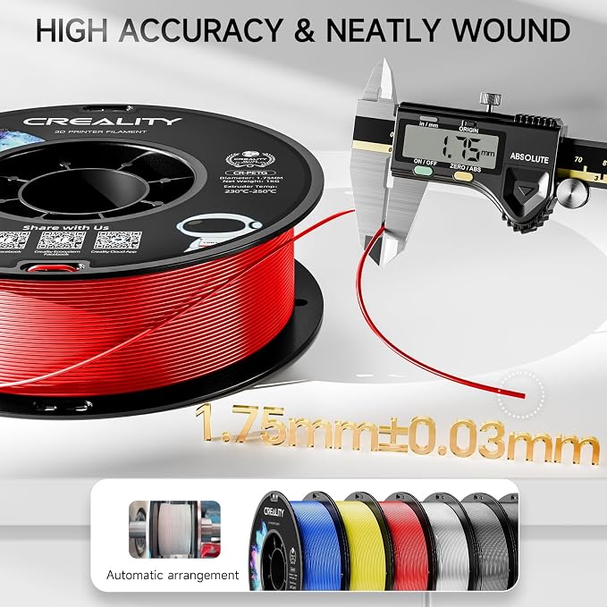 CREALITY PETG Filament 1.75mm 3D Printer Filament, 2kg (4.4lb) Neatly Wound Spool, Dimensional Accuracy ±0.03mm, 2026 Latest Batch, Fit for Most FDM 3D Printers, Red+Blue