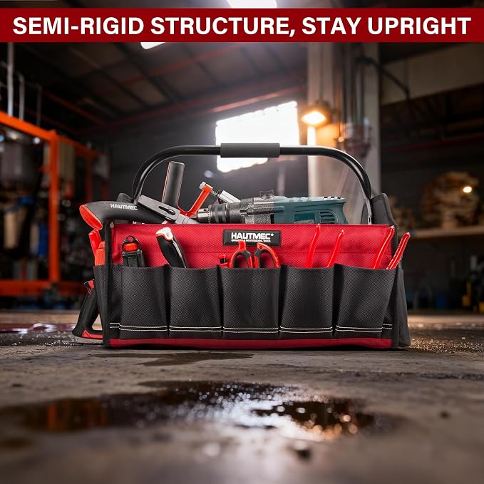 HAUTMEC 3PCS Heavy-Duty Tool Tote Bag Set, 1680D Rigid Frame Tool Bags with Foldable Handle & Padded Shoulder Strap, Water-Resistant Hard Base, Multi-Pocket Tool Box Organizer – HTTBH25052