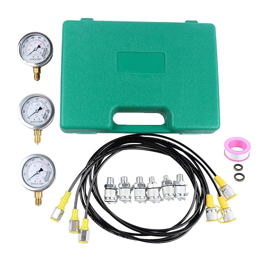Hydraulic Pressure Test Kit, 3 Pressure Gauges 25Mpa/40Mpa/60Mpa 6 Test Couplings 3 Test Hoses 1 Storage Case Diagnosis Tester Gauge Set for Excavator Construction Machinery Upgraded Version