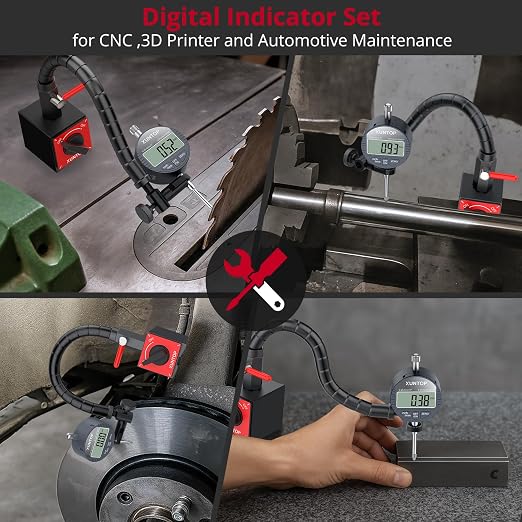 XUNTOP 0-1"/0.0005" Digital Dial Indicator and 176lbs (80kg) Max Pull Magnetic Base Inch/Metric Electronic Indicator and 360°Flexible Stem Holder for 3D Printer Lathe Workshop CNC Machine Table Saw