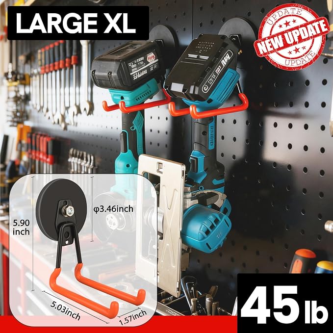 ULIBERMAGNET Heavy Duty Magnetic Garage Hooks,8 Pack Strong Large Magnet Hooks for Power Drill,Garden Tools,Hose,Pegboard,Garage, Workshop,Magnetic Storage Hooks for Indoor Outdoor Hanging(Orange)