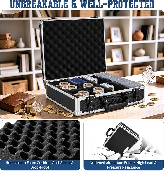 Aluminum Storage Case with Adjustable Dividers, Multi-Function Lockable Storage Carrying Case for Graded Card, Barber Tools, Makeup Tools, etc (Large) ﻿