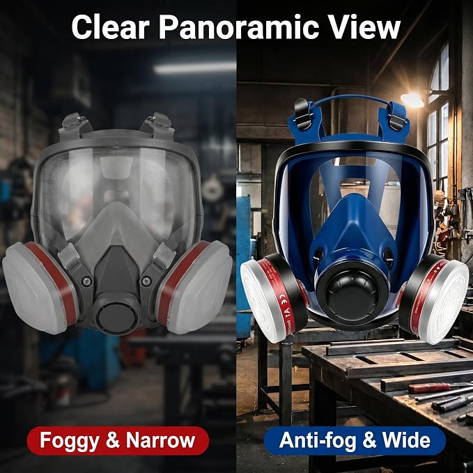 Reusable Full Face Respirator Mask, Full Face Gas Mask Set for Dust, Painting, Sanding, Polishing, Spraying, Cutting