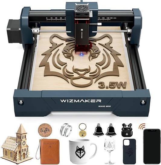 Wizmaker Desktop Laser Engraver, 3.5W DIY Laser Engraving Machine, 0.04mm Spot Size, 12000 Mm/Min Processing Speed, Supports WiFi/Hotspot/USB Connections, Ideal for Home, Studio, Market, and Desktop