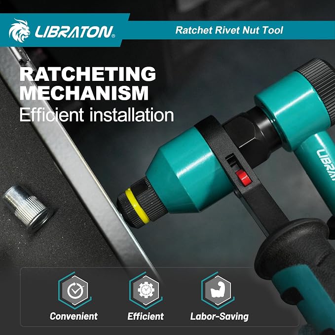 LIBRATON Rivet Nut Tool, Rivnut Tool, Professional Ratchet Nutsert Tool Kit, Nutsert Gun Kit with 10 SAE and Metric Mandrels, 100PCS Rivet Nuts, Rugged Carry Case, Insert Tool Kit for Automotive