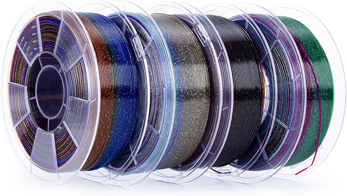 ZIRO 3D Printer Filament Bundle, 4 Packs Fast Color Change with Twinkle Effect PLA 1.75MM, Gradient Translucent PLA, Sparkling Multicolor 3D Material, 1KG/2.2lb x 4 Spool