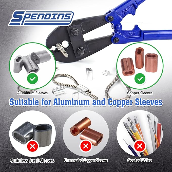 31.8 Inch Hand Swaging Tool, Wire Rope Crimping Tool for 5/32",1/4",5/16" Wires, Heavy Duty Swager Crimper w/Ergonomic Handle Design, for Copper Aluminum Oval Sleeves and Stop Sleeves
