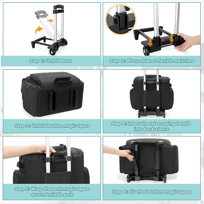 CURMIO Rolling Teacher Bag with Wheels, Teacher Cart with Wheel, Rolling Briefcase with Accordion Organizer and 15.6" Laptop Sleeve for Work, Black(Patented Design)