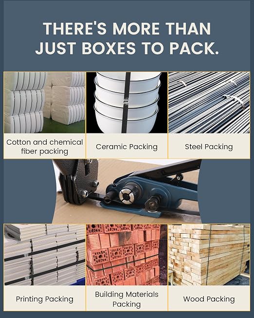 FoundGo PET Banding Strapping Kit for Heavy Duty Durable Pallet Packaging Strapping Tool with >1500lbs 5/8" x 1000' PET Strapping Roll & its own Pull-Out Box 100 Corner Protectors 300 Seals-Blue Gray