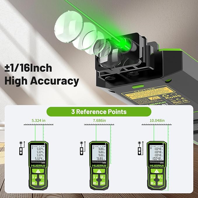 Huepar 395FT Bluetooth Green Laser Measuring Tool S120-G-BT | 1/16in Accuracy, APP Control, Angle Sensor, Carry Bag, Laser Distance Measurement Tool, Digital Laser Room Measuring Device
