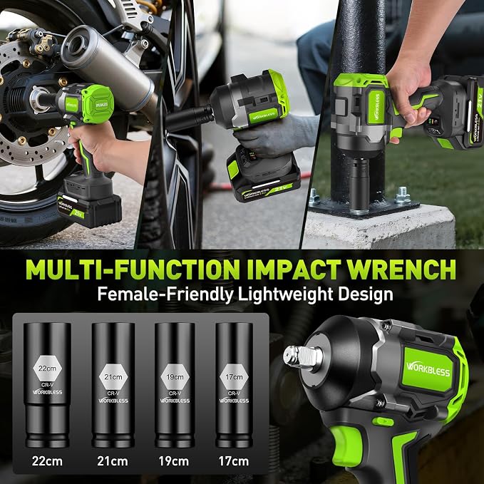 1/2 Brushless Cordless Impact Wrench Kit, Max 850Nm (630ft-Lbs) Lightweight Electric Impact Gun with Variable Speed, 1 Pack 20V 4Ah Battery, 4 Sockets for Home & DIY Project