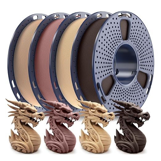 250g Wood PLA Filament 1.75mm Beginner Bundle, SUNLU 3D Printer Filament, Real Wood Fiber PLA, 250g Spool, 4 Rolls, Walnut+Logs+Cherry+Maple