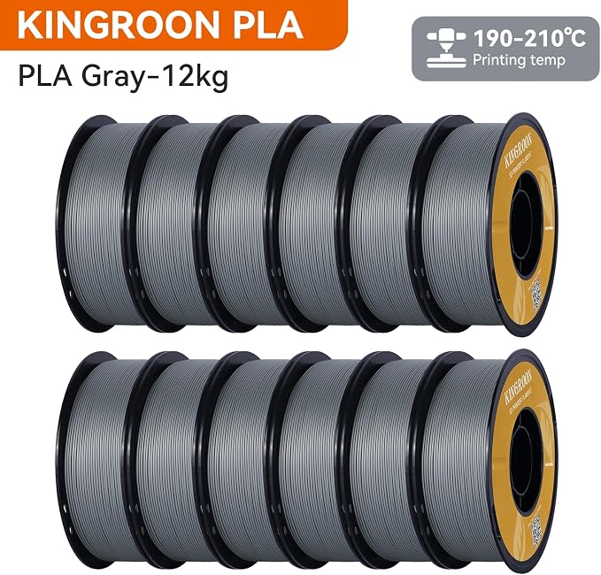 Kingroon PLA Filament,12 Rolls, Dimensional Accuracy +/- 0.02 mm, 12kg Spool(26.5lbs), 1.75 mm, Grey