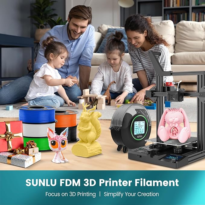 SUNLU 2kg PLA 3D Printer Filament PLA Filament 1.75mm, Neatly Wound 3D Printing Filament 1.75mm, 2000g Filament Good Vacuum Packaging, 2kg in Total, 1kg per Spool, Pack of 2, White+White