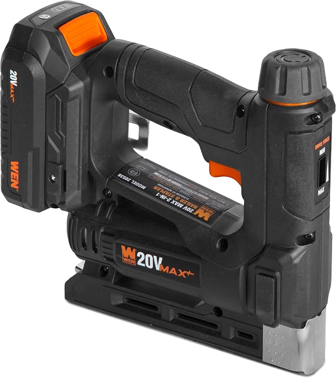 WEN 20V Max Cordless 2-in-1 18-Gauge Brad Nailer and T50 Crown Stapler with 2.0Ah Battery and Charger (20539)