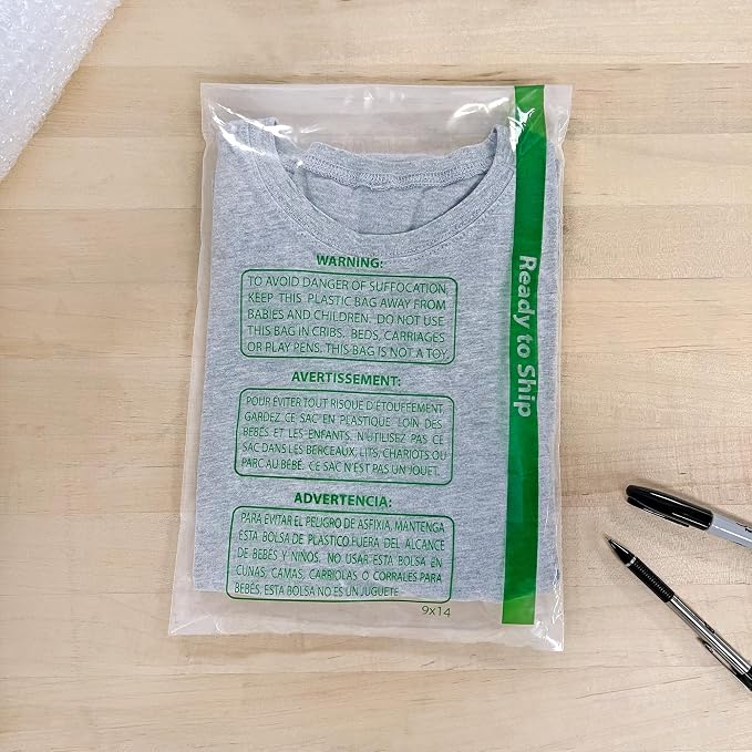 Plymor Ready to Ship 1.5 Mil Wicketed Poly Bags with Permanent Adhesive Strip and Suffocation Warning, 9" x 14" (Pack of 250)