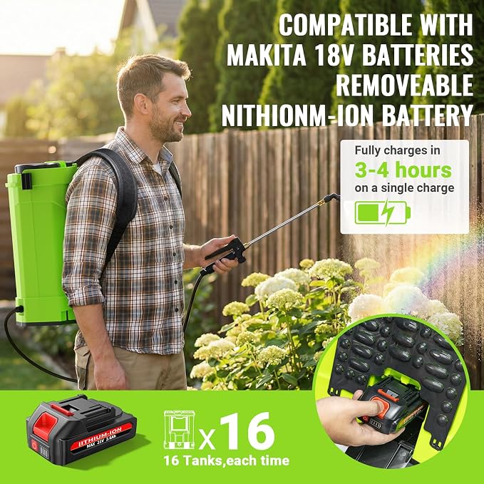 5.3 Gallon Battery Powered Backpack Sprayer,QGeeM 100 PSI 20L Electric Graden Sprayer Work,Weed Yard Sprayers with 21V Strong Battery,8 Nozzles,Telescopic Wand,2.6Ah Battery and Chargers Included