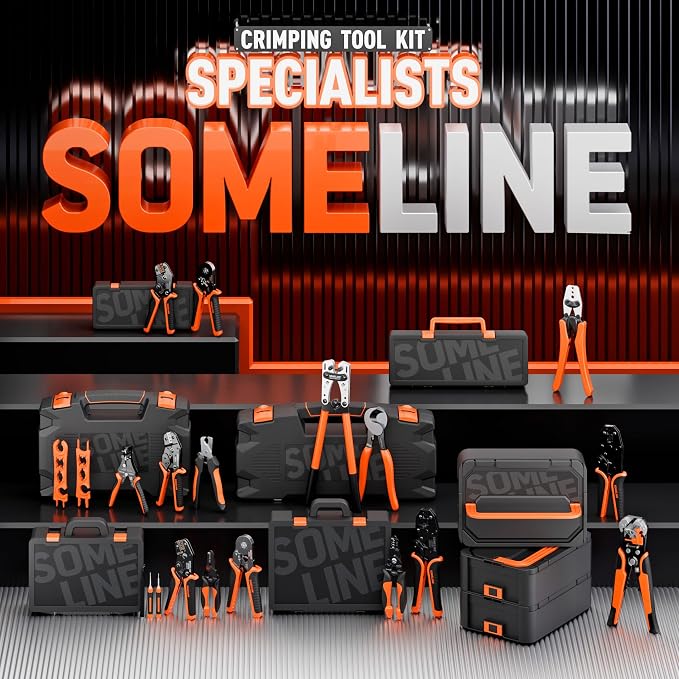SOMELINE Ferrule Hexagonal Crimping Tool Kit, 36 Sizes Ferrules, AWG 24-8 Ferrule Crimper, with Hexagonal Crimper and Automatic Wire Stripper, Ferrule Terminal Assortment Kit (Stackable Tool Box)