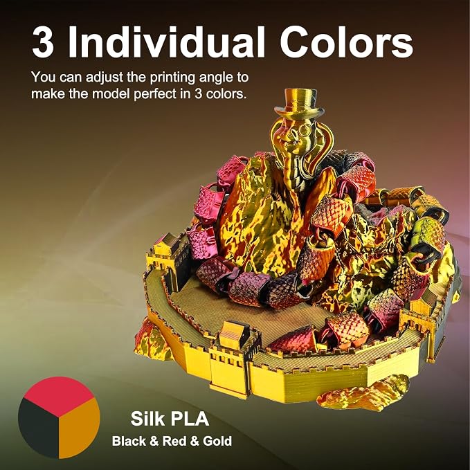 ERYONE Silk Tri Color PLA Filament 3D Printer 1.75mm +/- 0.03mm, Multicolor Filament Tricolor PLA 1KG(2.2lbs) Cardboard Spool, Red Gold Black