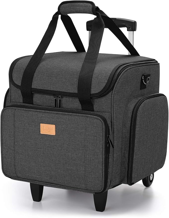 LUXJA Serger Case with Detachable Dolly, Serger Bag with Removable Padding Pad (Fit for Most Standard Serger Machines), Black