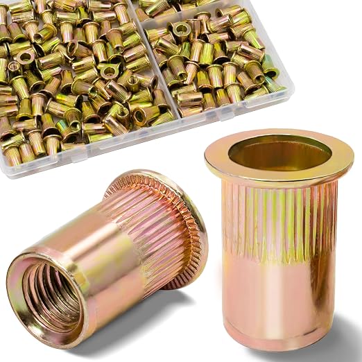160Pcs M5 Rivet Nuts, Metric Zinc Plated Finish Carbon Steel Flat Head Threaded Insert Nutsert Kit