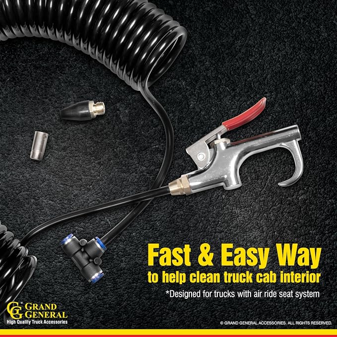 GG Grand General 99512 Heavy Duty Truck Air Seat Blow Gun Kit with 27 Feet Coil for Fast Cleaning of Truck Cab