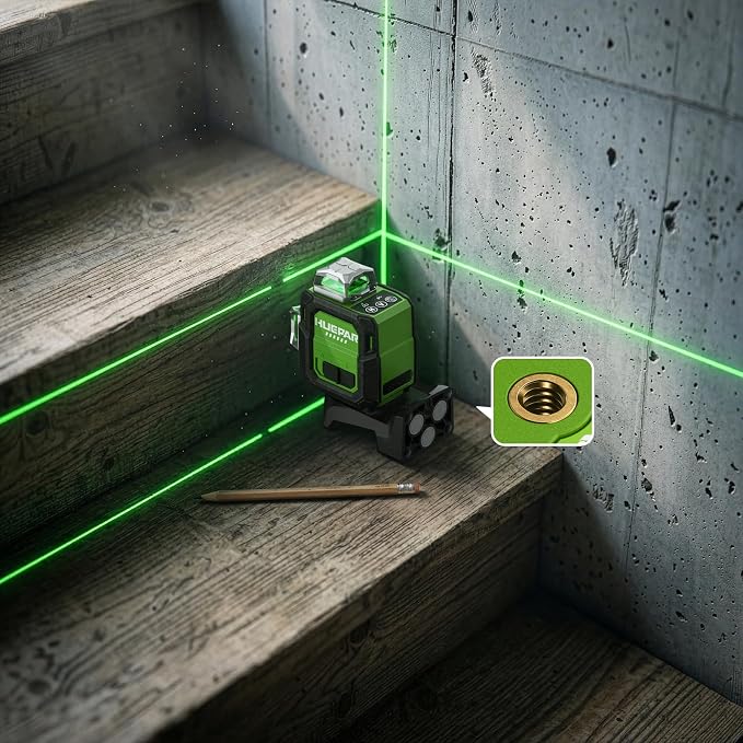 Huepar New 3D Laser Level 360° Self Leveling, 5 Years Warranty, Smaller Size, Better Value, 3x360 Green Laser Level 12 Lines, Rechargeable, Outdoor Pulse Mode, Cross Line for Construction ST03CG
