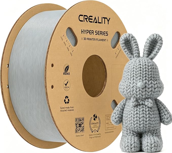 Creality Hyper PLA Filament 1.75mm 1KG(2.2lbs), High Speed PLA 30-600mm/s Rapid 3D Printer Filament, Dimensional Accuracy +/-0.02mm, Fit Most FDM 3D Printers, Grey