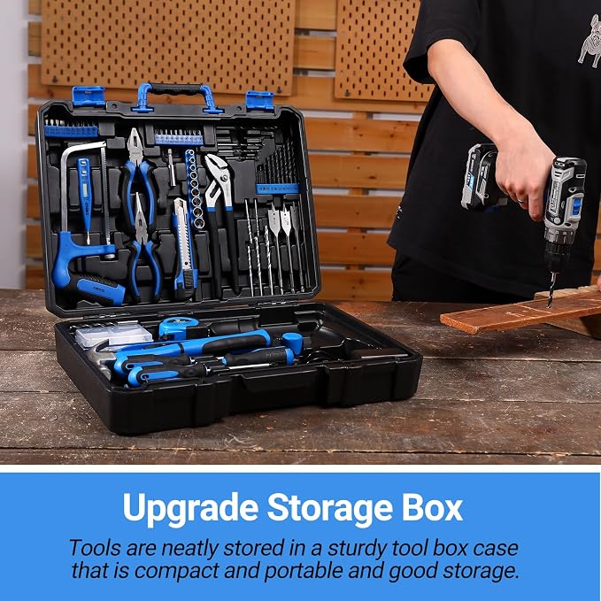 Blue Drill Tool Kit Set: 20V Cordless Power Drill Tool Box with Battery Electric Drill Driver for Men Home Hand Repair Basic Toolbox Tools Sets Drills Case