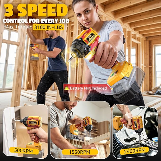 Cordless Brushless Drill Driver and Impact Driver Combo Kit Compatible with DeWalt 20V Battery(Tool Only), DIYtoolifz Brushless Power Tool Combo Set, High Torque, Compact Lightweight, 9 Bits