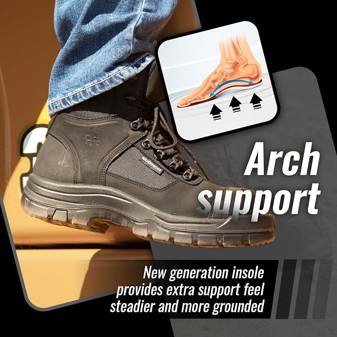 ROCKROOSTER Stowe - Men's Work Safety Boots Composite Toe ASTM F2413-18 M/I/C EH, Lightweight Slip Resistant Industrial Boots, Nubuck Leather with HYDROGUARD Waterproof Lining CP212