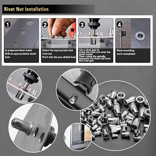 ASKWAY Stainless Steel Rivet Nut Kit 210Pcs 304 Stainless Steel Pressure Rivet Nut Combination, Suitable for Furniture, Decoration, Automobile, Marine and Industrial Applications