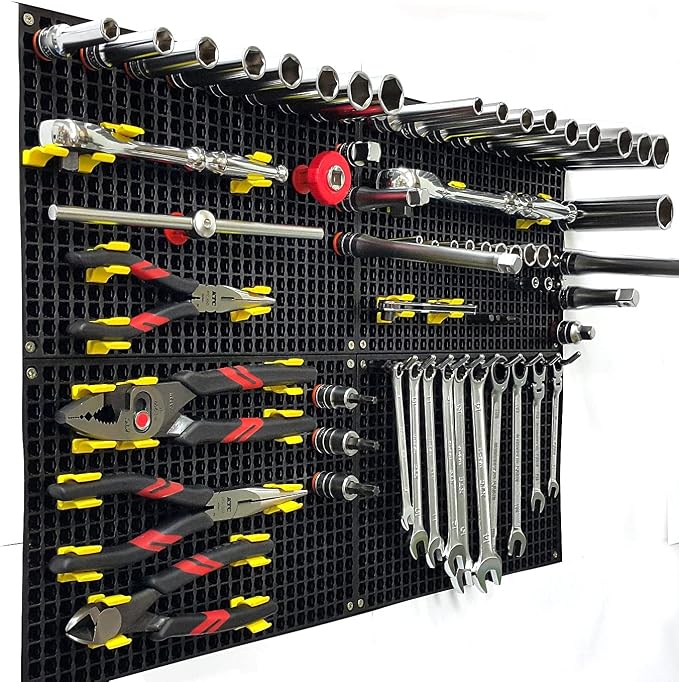 Organizer Genie 76 Piece Pegboard Tool Organizer Starter Kit, Flexible and Specially Designed to Hold All Tools - 4 Blue Pegboards, 36 Socket Holders, 36 Universal Clips