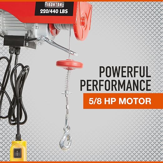 Ironton Electric Cable Hoist - 220-lb. Single-Line Capacity/440-Lb. Double-Line Capacity, 40/20ft. Lift
