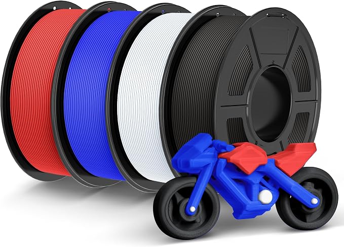TECBEARS Rapid PETG Filament Bundle，High Speed 3D Printer Filament 4KG, High Toughness PETG, Pack of 4, 4 Colors, Black+White+Red+Blue